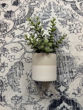 Modern Cream Ceramic Planter with Green Faux Eucalyptus